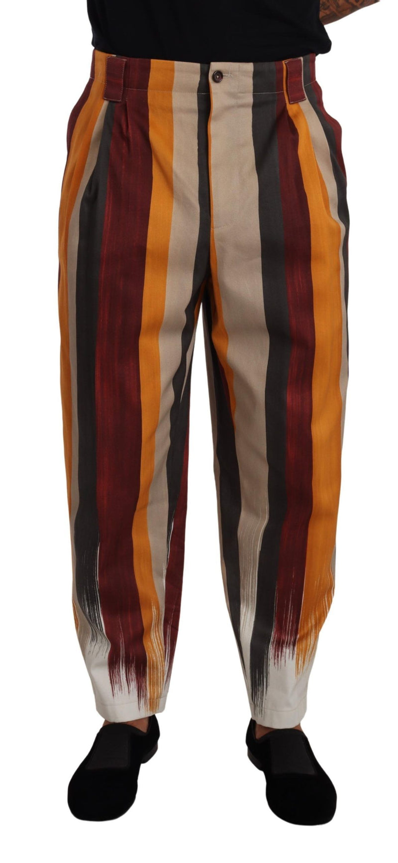 Multicolor Striped Cotton Tapered Trouser Pants-Dolce & Gabbana-LabelTerrace.com