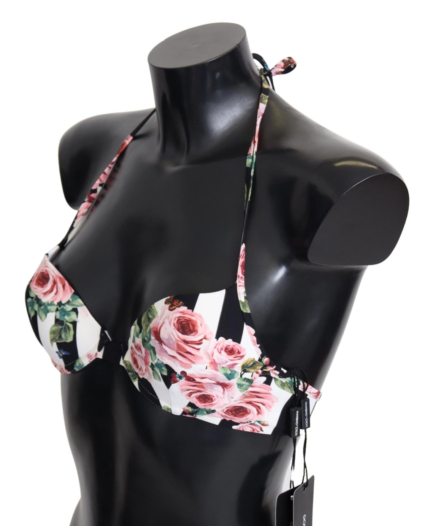 Multicolor Striped Rose Print Swimwear Bikini Tops-Dolce & Gabbana-LabelTerrace.com