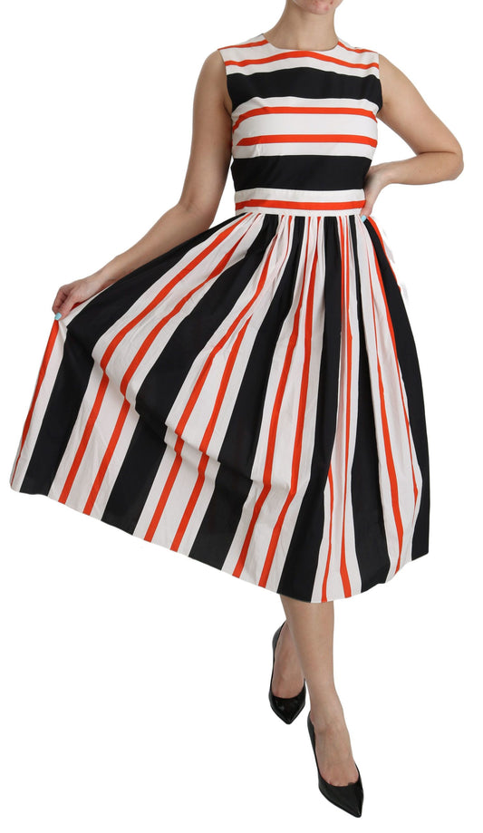 Multicolor Stripes A-Line Pleated Midi Dress-Dolce & Gabbana-LabelTerrace.com