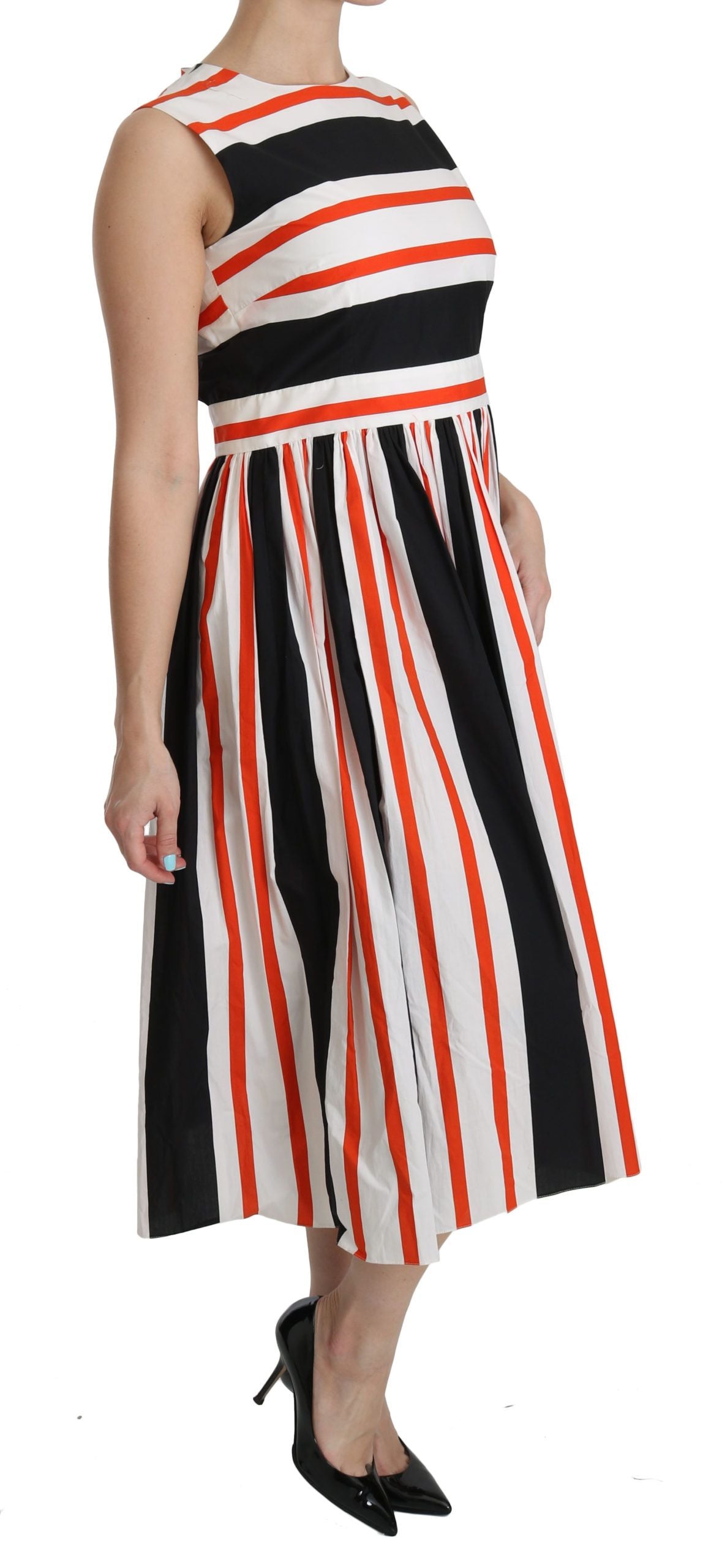 Multicolor Stripes A-Line Pleated Midi Dress-Dolce & Gabbana-LabelTerrace.com