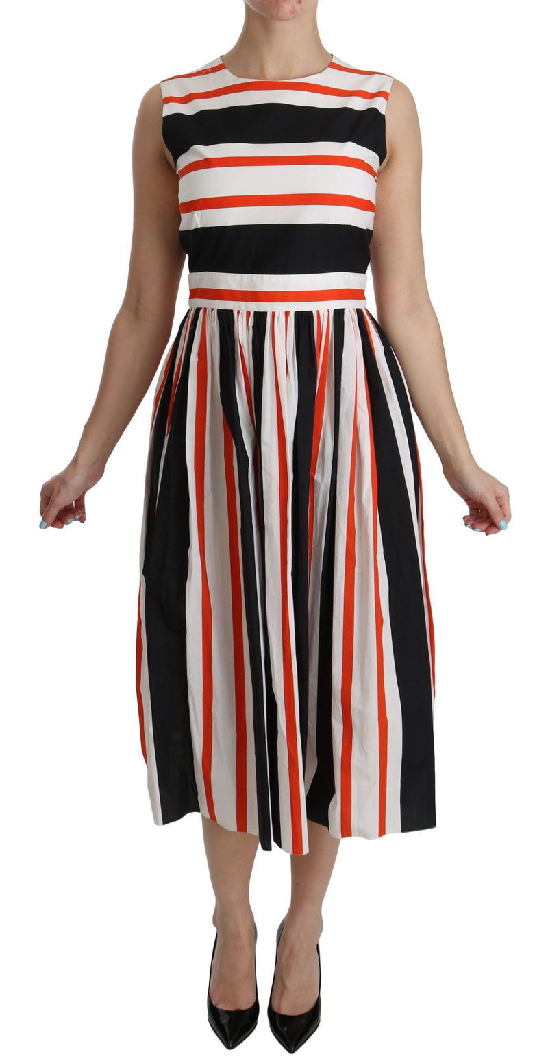 Multicolor Stripes A-Line Pleated Midi Dress-Dolce & Gabbana-LabelTerrace.com