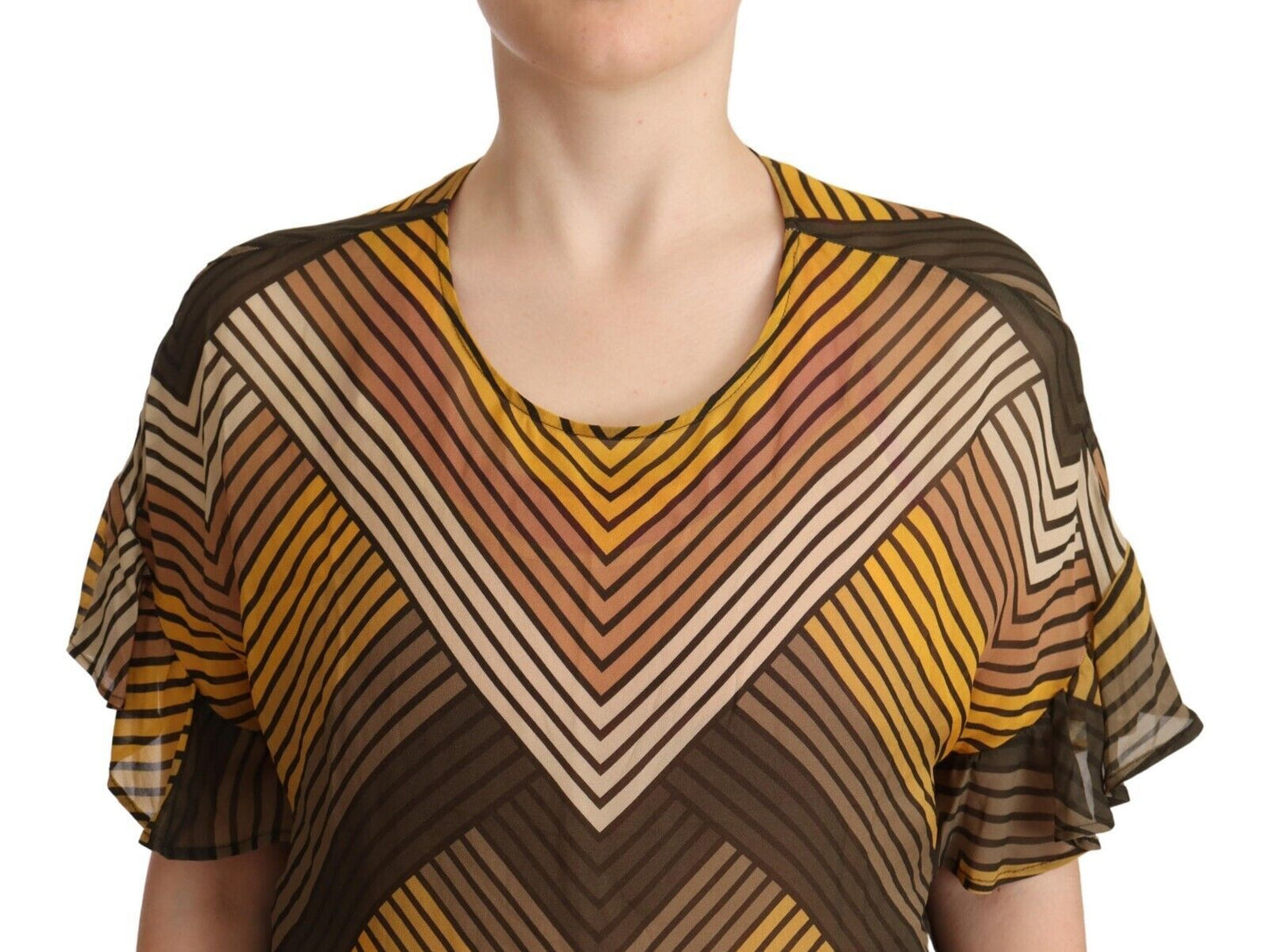 Multicolor Stripes Short Sleeves Round Neck Top Blouse-Twinset-LabelTerrace.com