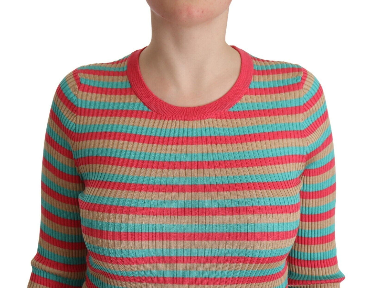 Multicolor Stripes Silk Crew Neck Pullover Top-Dolce & Gabbana-LabelTerrace.com