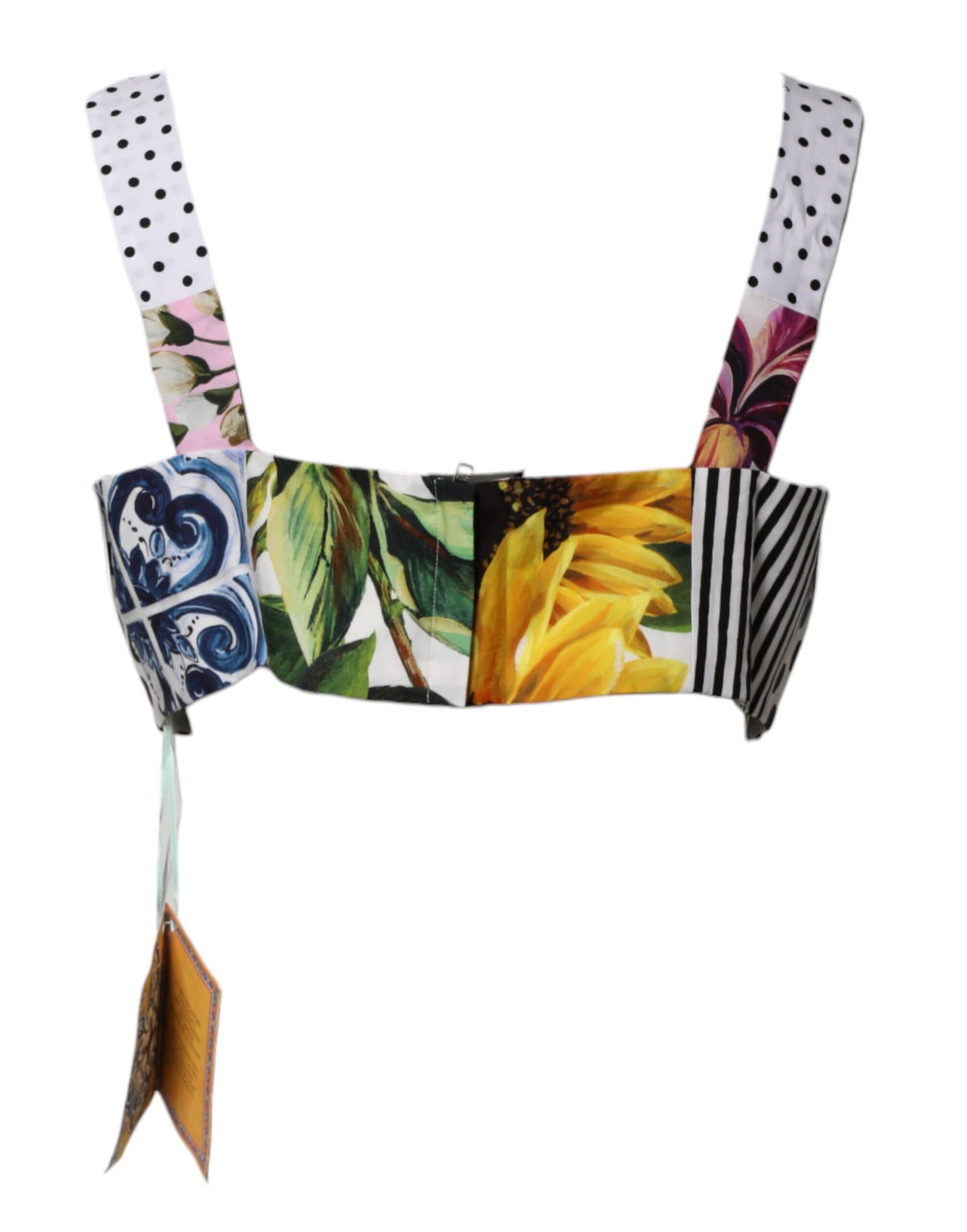 Multicolor Sweetheart Neck Patchwork Crop Top-Dolce & Gabbana-LabelTerrace.com