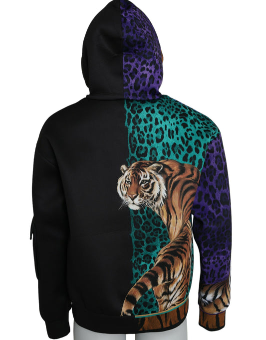 Multicolor Tiger Hooded Sweatshirt Sweater-Dolce & Gabbana-LabelTerrace.com