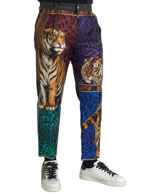 Multicolor Tiger Leopard Cotton Loose Tapered Pants-Dolce & Gabbana-LabelTerrace.com