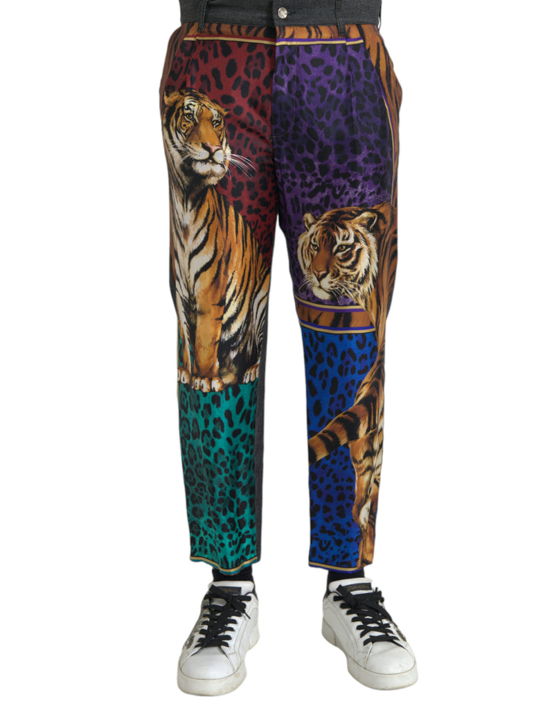 Multicolor Tiger Leopard Cotton Loose Tapered Pants-Dolce & Gabbana-LabelTerrace.com