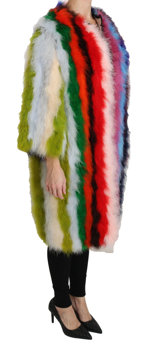 Multicolor Turkey Feather Cape Fur Coat-Dolce & Gabbana-LabelTerrace.com