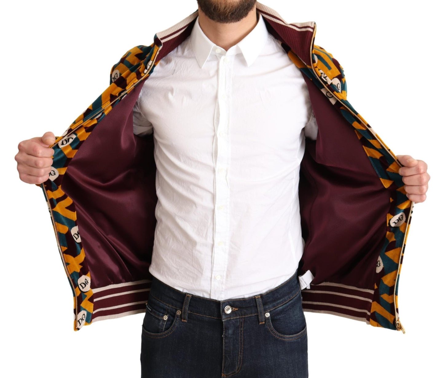 Multicolor Velvet DG Logo Mens Sweater Jacket-Dolce & Gabbana-LabelTerrace.com