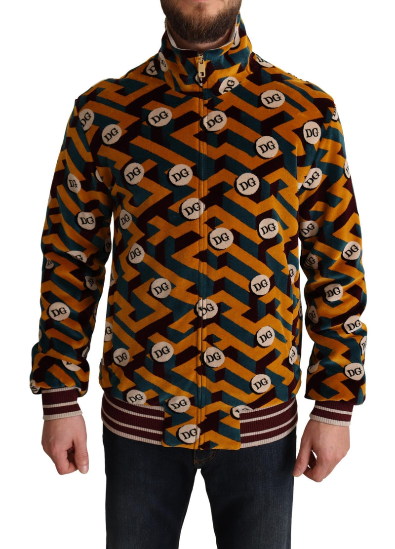 Multicolor Velvet DG Logo Mens Sweater Jacket-Dolce & Gabbana-LabelTerrace.com