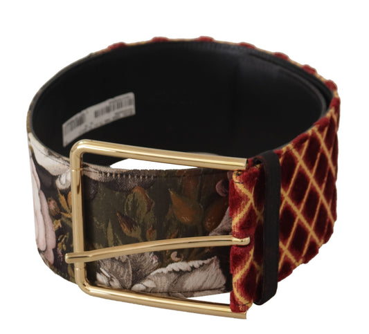 Multicolor Wide Leather Floral Gold Metal Buckle Belt-Dolce & Gabbana-LabelTerrace.com