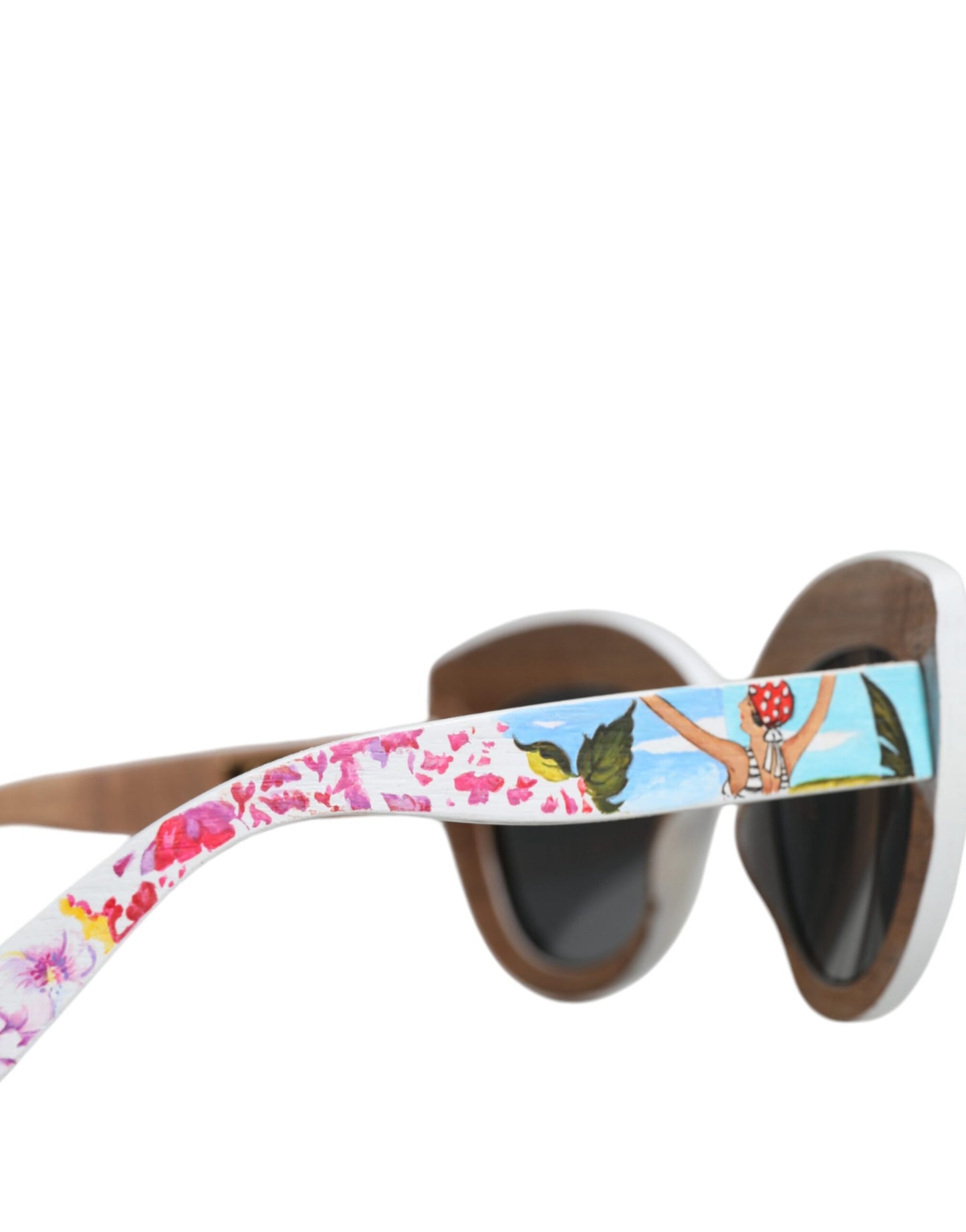 Multicolor Wood Crystal Brass Frame Floral Hand Paint Sunglasses-Dolce & Gabbana-LabelTerrace.com