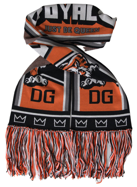 Multicolor Wool DG Royals Wrap Fringe Scarf-Dolce & Gabbana-LabelTerrace.com