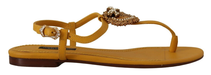 Mustard Leather Devotion Flats Sandals Shoes-Dolce & Gabbana-LabelTerrace.com