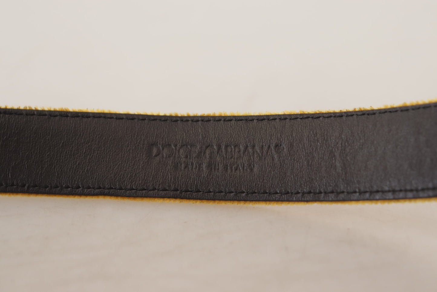 Mustard Velvet Gold Logo Engraved Metal Buckle Belt-Dolce & Gabbana-LabelTerrace.com