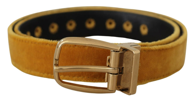 Mustard Velvet Gold Logo Engraved Metal Buckle Belt-Dolce & Gabbana-LabelTerrace.com