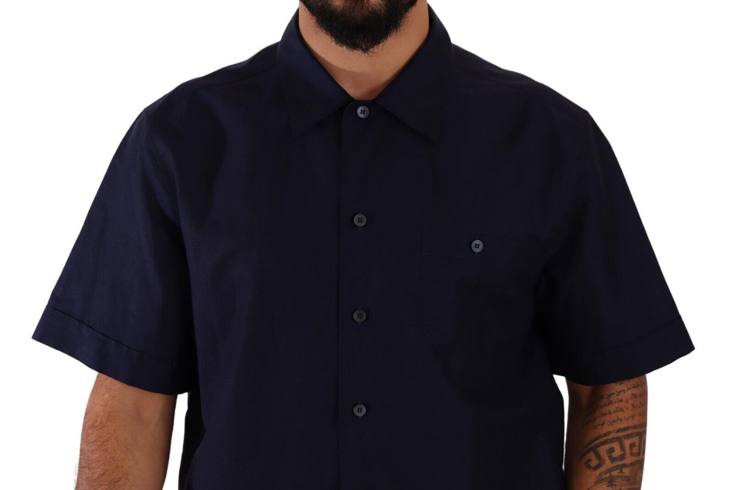Navy Blue Button Down Short Sleeves Shirt-Dolce & Gabbana-LabelTerrace.com