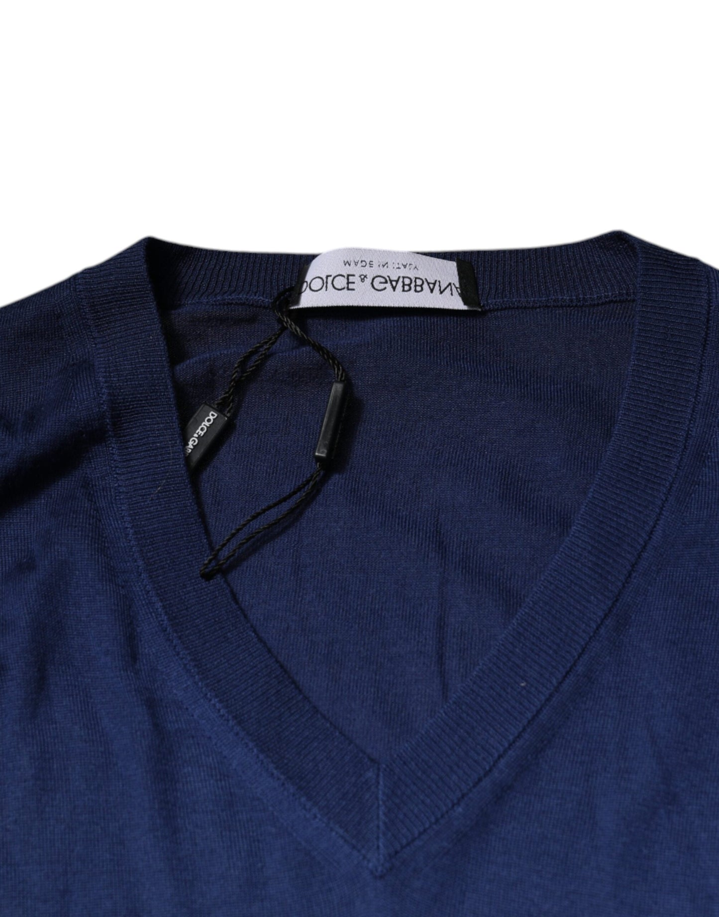 Navy Blue Cashmere V-neck Pullover Sweater-Dolce & Gabbana-LabelTerrace.com
