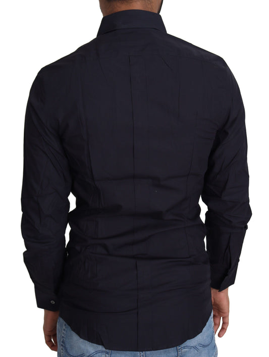 Navy Blue Cotton Formal Dress Shirt-Dolce & Gabbana-LabelTerrace.com