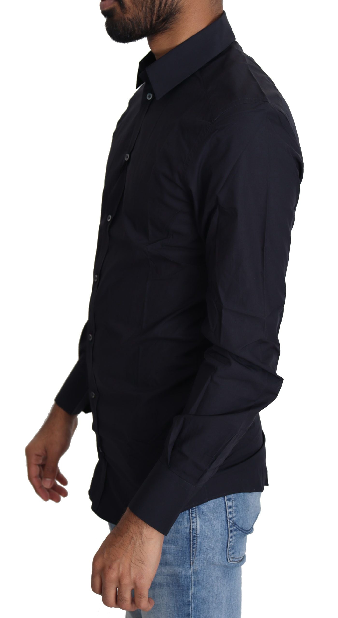 Navy Blue Cotton Formal Dress Shirt-Dolce & Gabbana-LabelTerrace.com