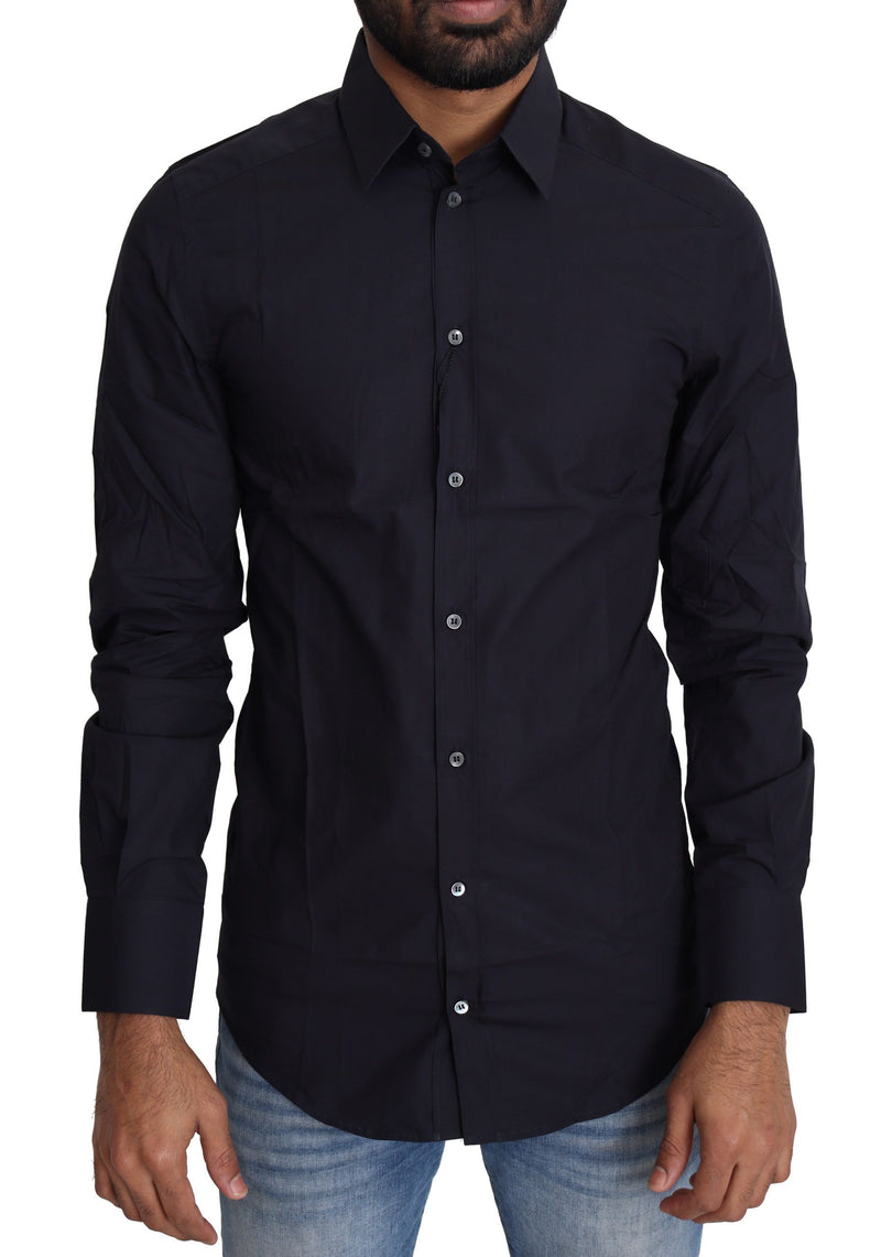 Navy Blue Cotton Formal Dress Shirt-Dolce & Gabbana-LabelTerrace.com