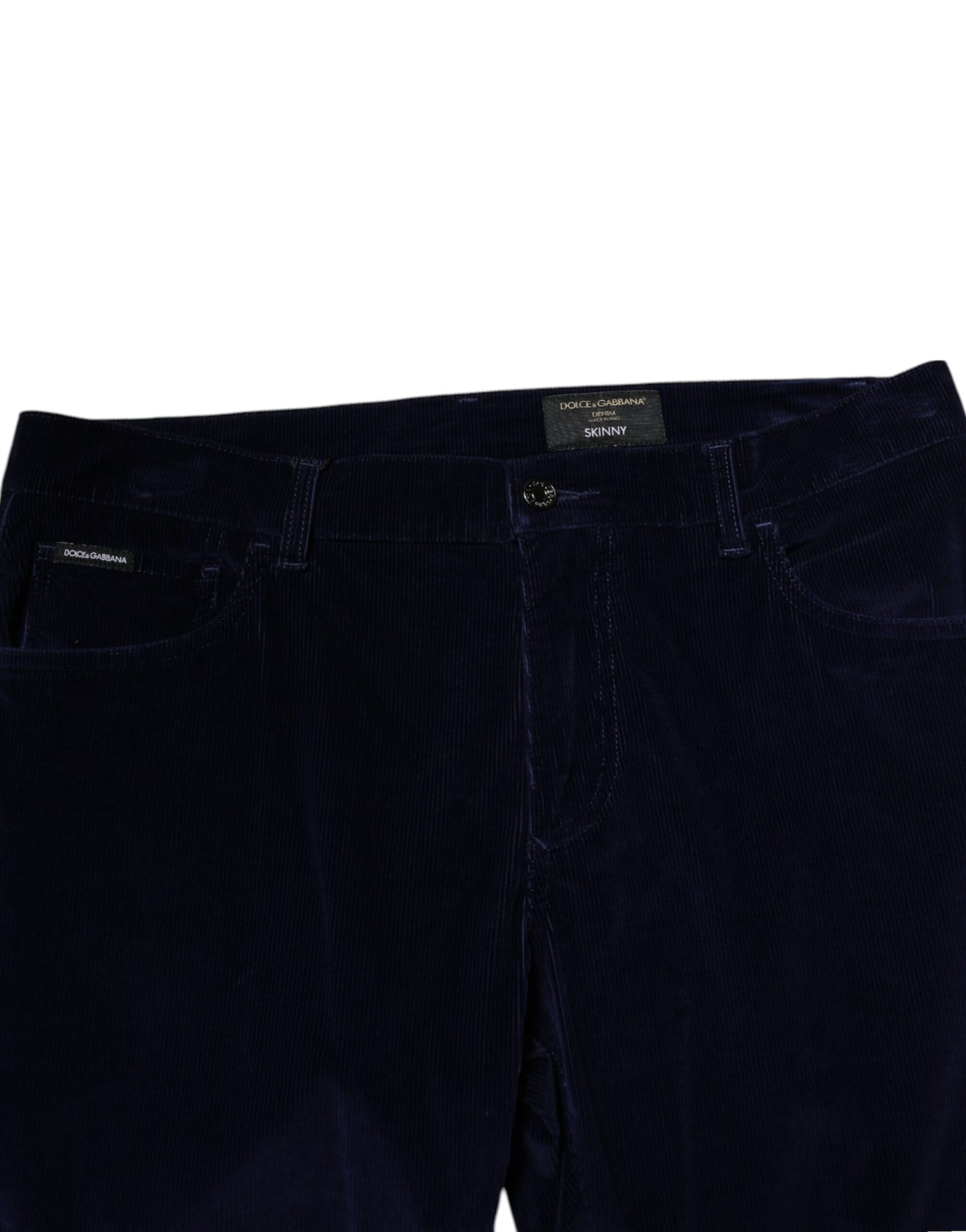 Navy Blue Cotton Tapered Formal Trouser Pants-Dolce & Gabbana-LabelTerrace.com