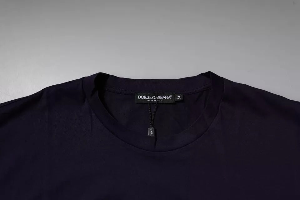 Navy Blue DG Logo Cotton Crew Neck T-shirt-Dolce & Gabbana-LabelTerrace.com