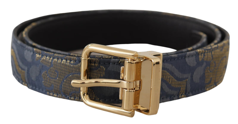Navy Blue Jacquard Gold Tone Logo Metal Buckle Belt-Dolce & Gabbana-LabelTerrace.com