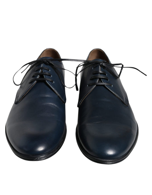 Navy Blue Leather Derby Dress Formal Shoes-Dolce & Gabbana-LabelTerrace.com