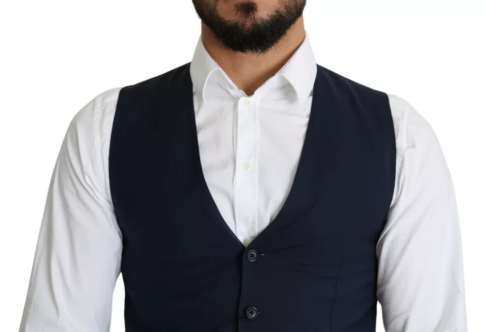 Navy Blue Men Formal Dress Waistcoat Vest-Dolce & Gabbana-LabelTerrace.com