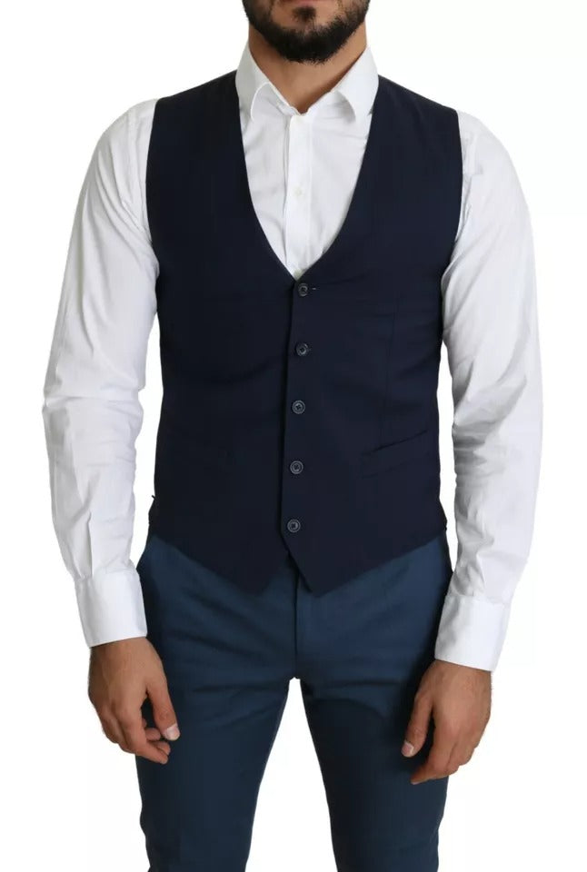 Navy Blue Men Formal Dress Waistcoat Vest-Dolce & Gabbana-LabelTerrace.com