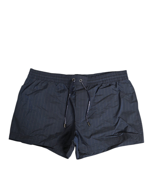Navy Blue Polyester Nylon Pinstripe Men's Swimwear-Dolce & Gabbana-LabelTerrace.com