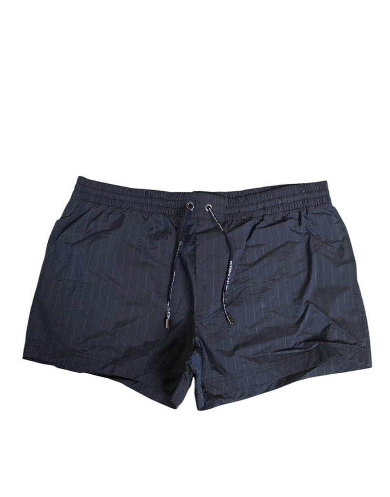Navy Blue Polyester Nylon Pinstripe Men's Swimwear-Dolce & Gabbana-LabelTerrace.com