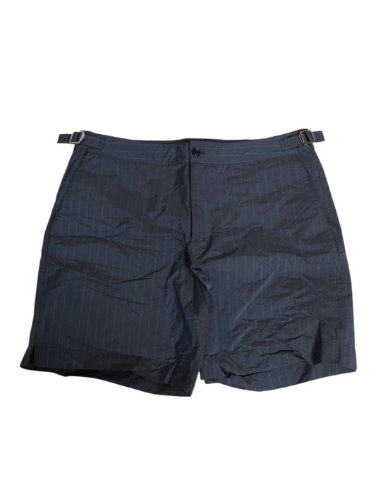 Navy Blue Polyester Pinstripe Men Shorts Swimwear-Dolce & Gabbana-LabelTerrace.com