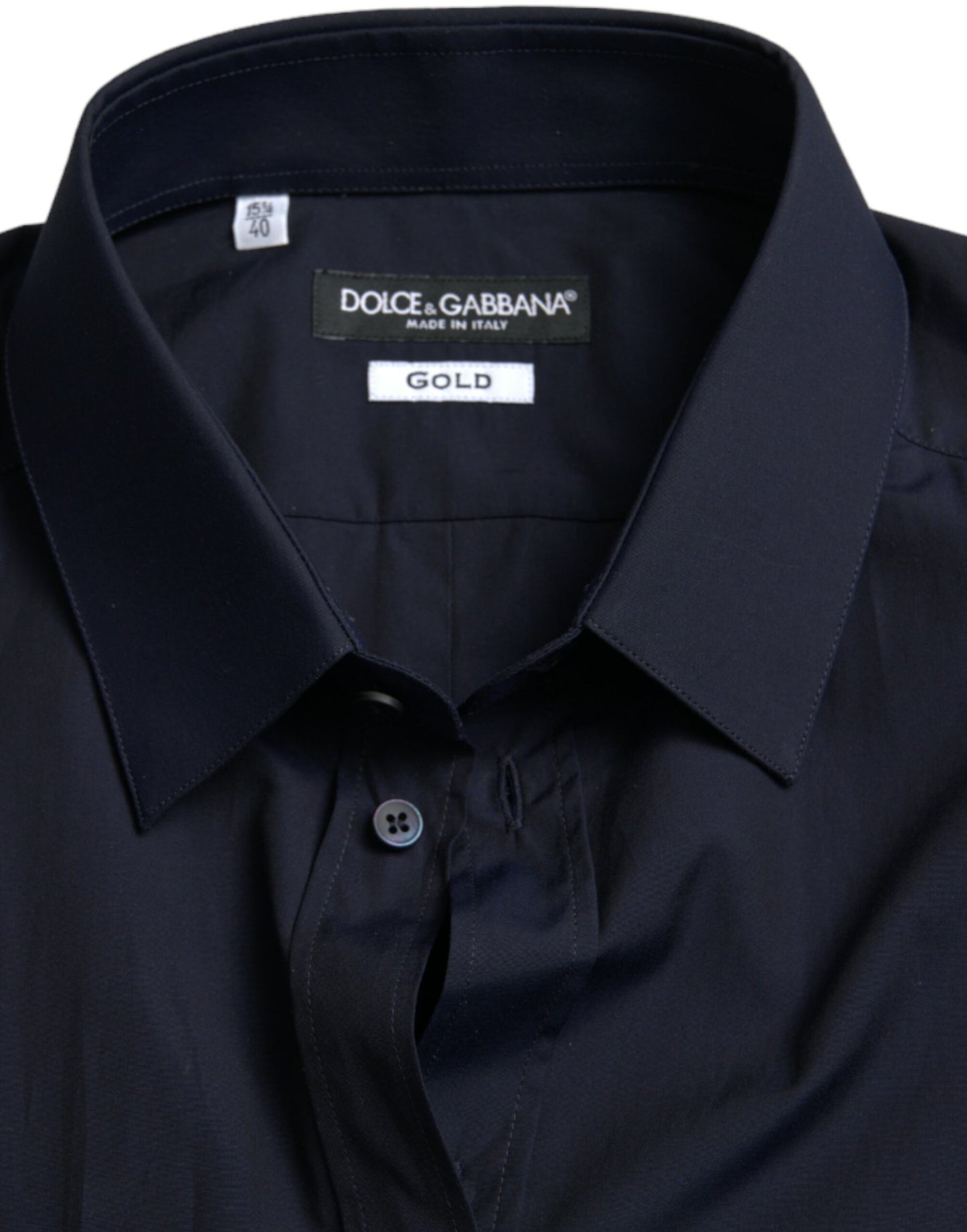 Navy Blue Slim Fit Formal GOLD Dress Shirt-Dolce & Gabbana-LabelTerrace.com