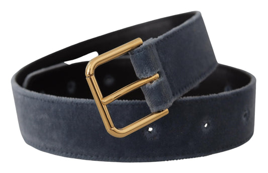 Navy Blue Velvet Gold Metal Logo Waist Buckle Belt-Dolce & Gabbana-LabelTerrace.com