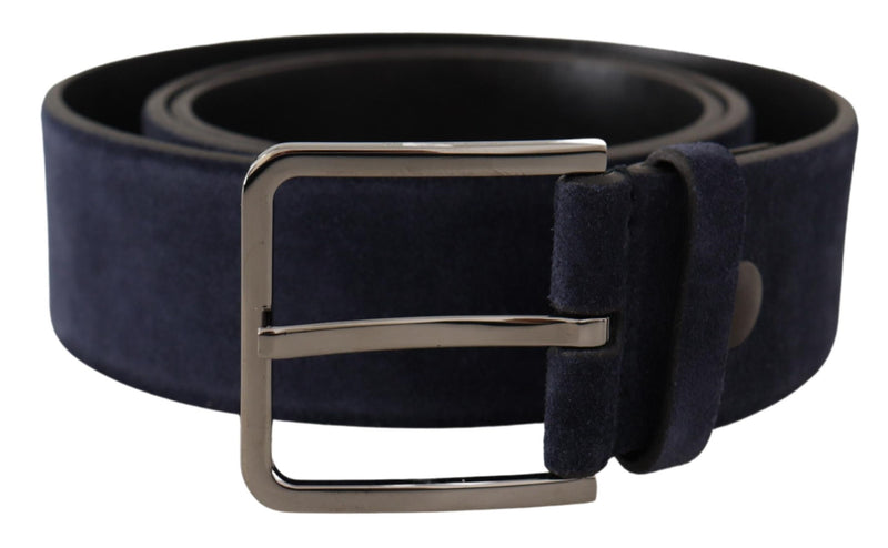 Navy Blue Velvet Leather Silver Logo Buckle Belt-Dolce & Gabbana-LabelTerrace.com