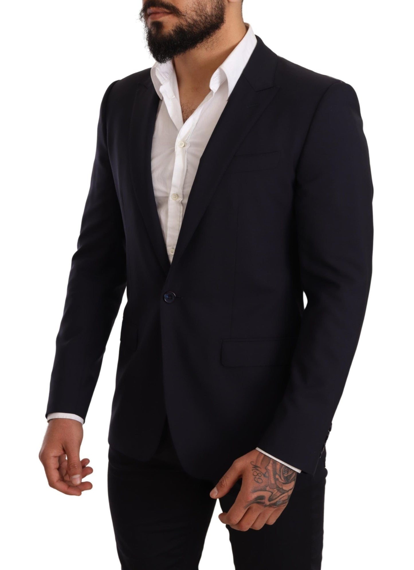 Navy Blue Wool Slim Fit MARTINI Blazer-Dolce & Gabbana-LabelTerrace.com