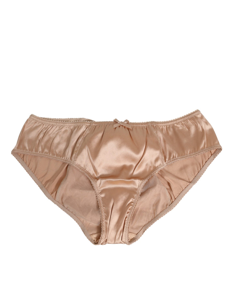 Nude Beige Silk Satin Bow Lace Trim Underwear-Dolce & Gabbana-LabelTerrace.com