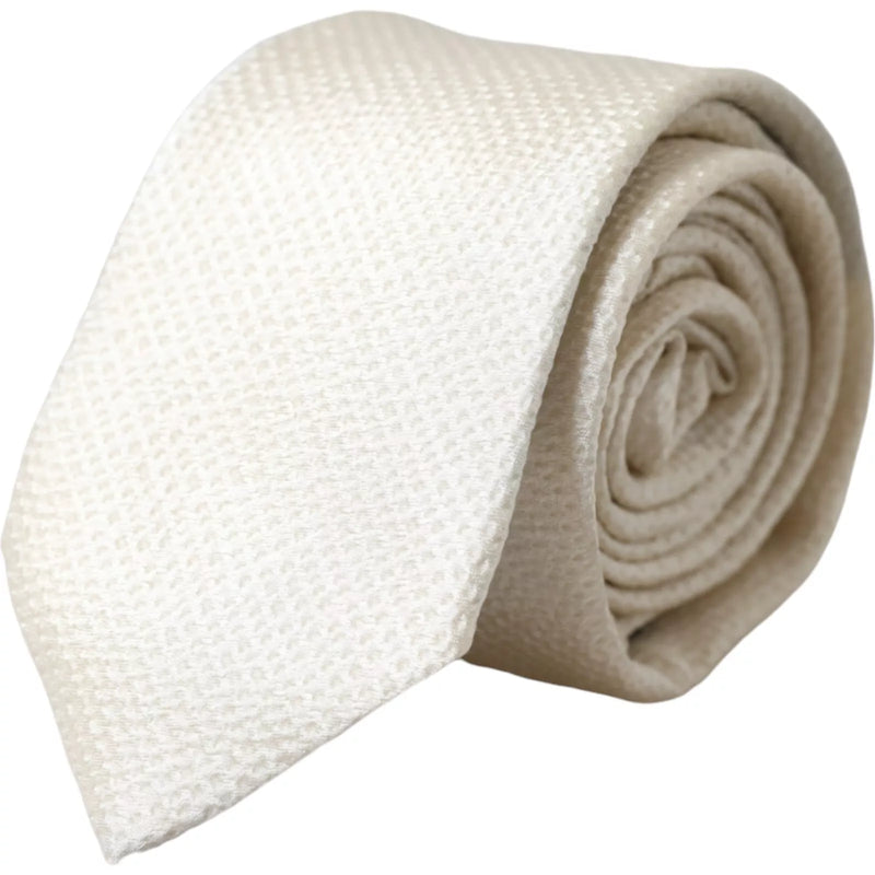 Off White 100% Silk Adjustable Necktie Men Tie-Dolce & Gabbana-LabelTerrace.com