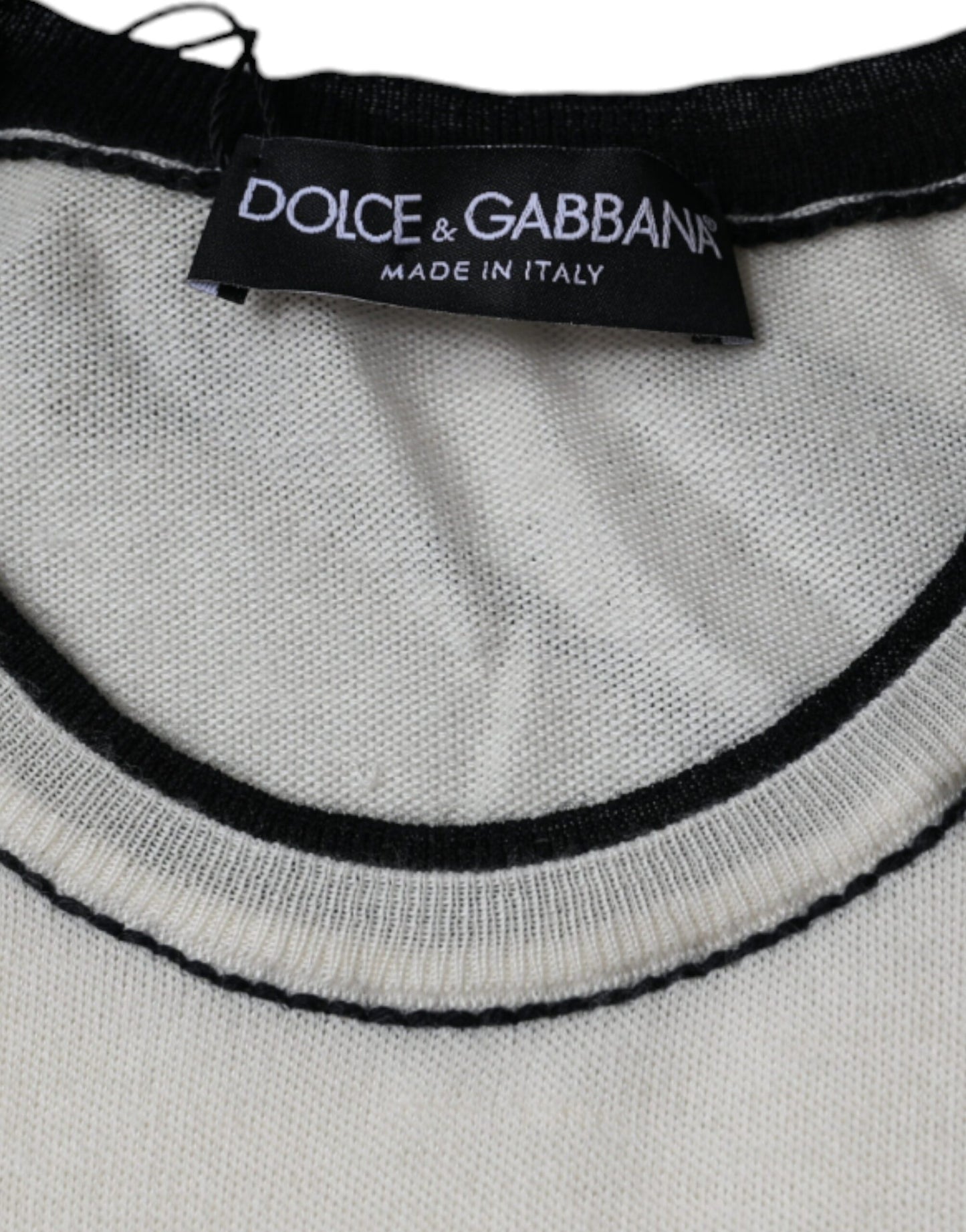 Off White Cashmere Short Sleeves T-shirt-Dolce & Gabbana-LabelTerrace.com
