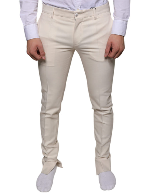 Off White Chino Wool Skinny Pants-Dolce & Gabbana-LabelTerrace.com