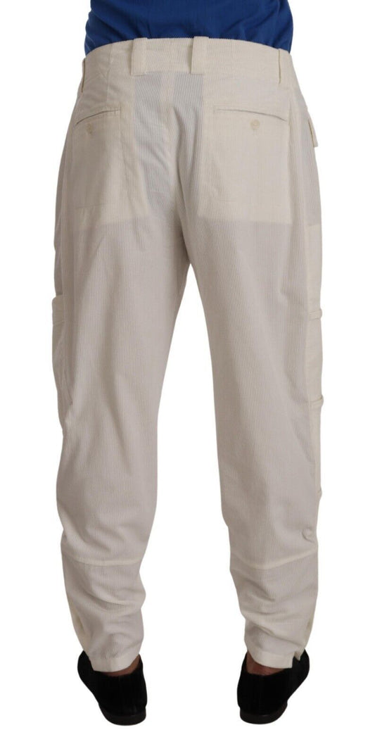 Off White Cotton Corduroy Cargo Pants-Dolce & Gabbana-LabelTerrace.com