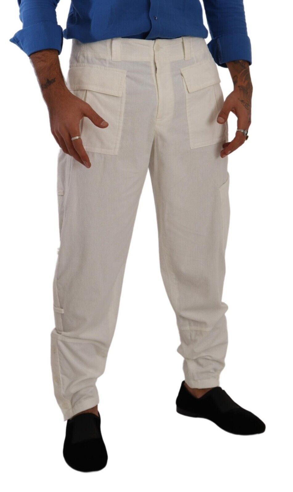 Off White Cotton Corduroy Cargo Pants-Dolce & Gabbana-LabelTerrace.com