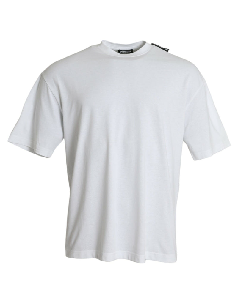 Off White Cotton Jersey Round Neck T-shirt-Balenciaga-LabelTerrace.com