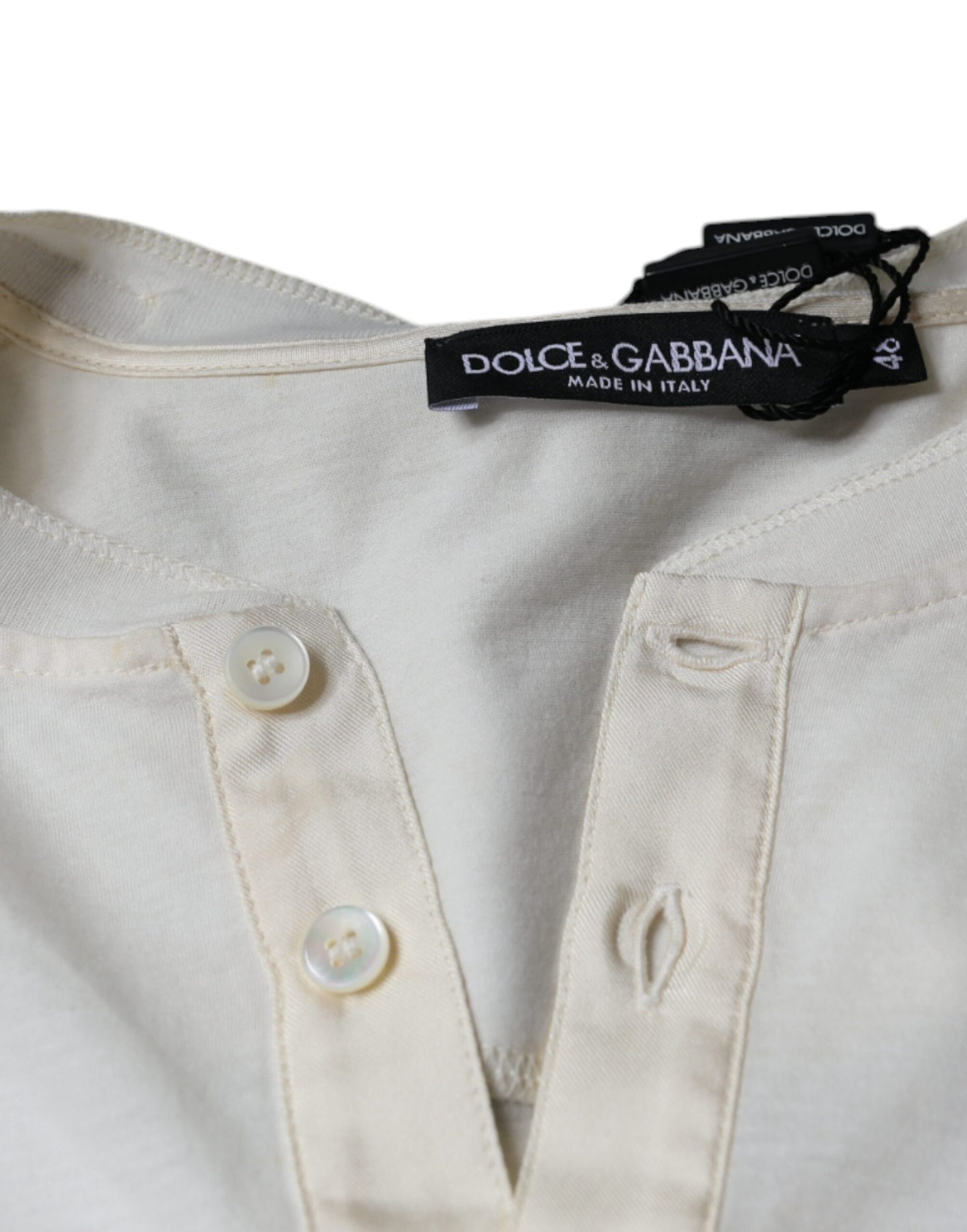 Off White Cotton Short Sleeves T-shirt-Dolce & Gabbana-LabelTerrace.com