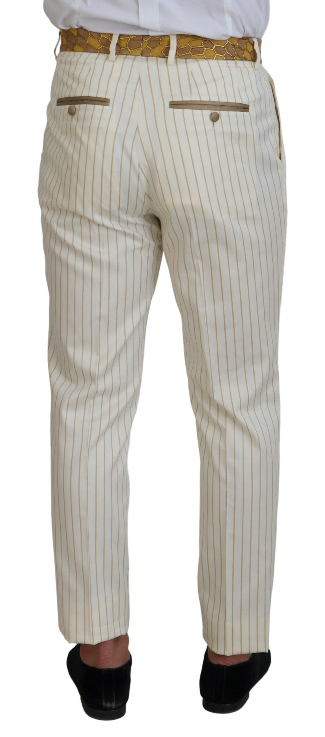 Off White Gold Striped Tuxedo Slim Fit Suit-Dolce & Gabbana-LabelTerrace.com
