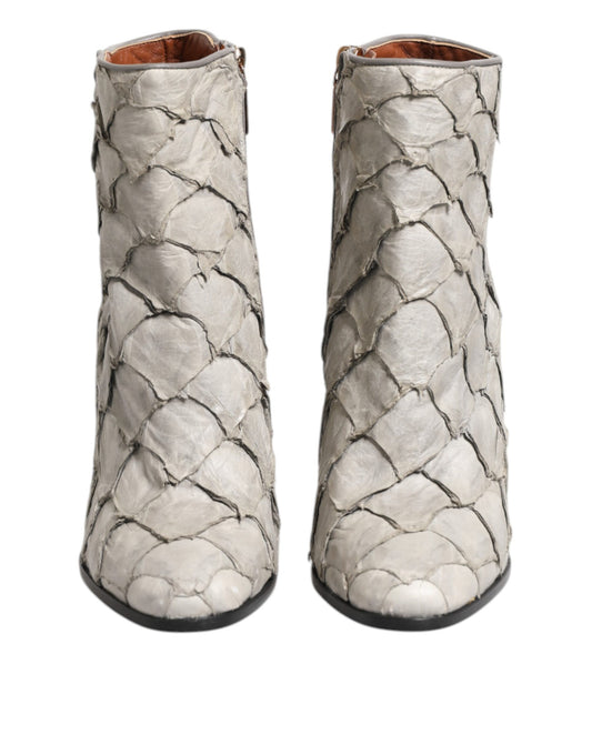 Off White Leather Heels Ankle Boots Shoes-Dolce & Gabbana-LabelTerrace.com