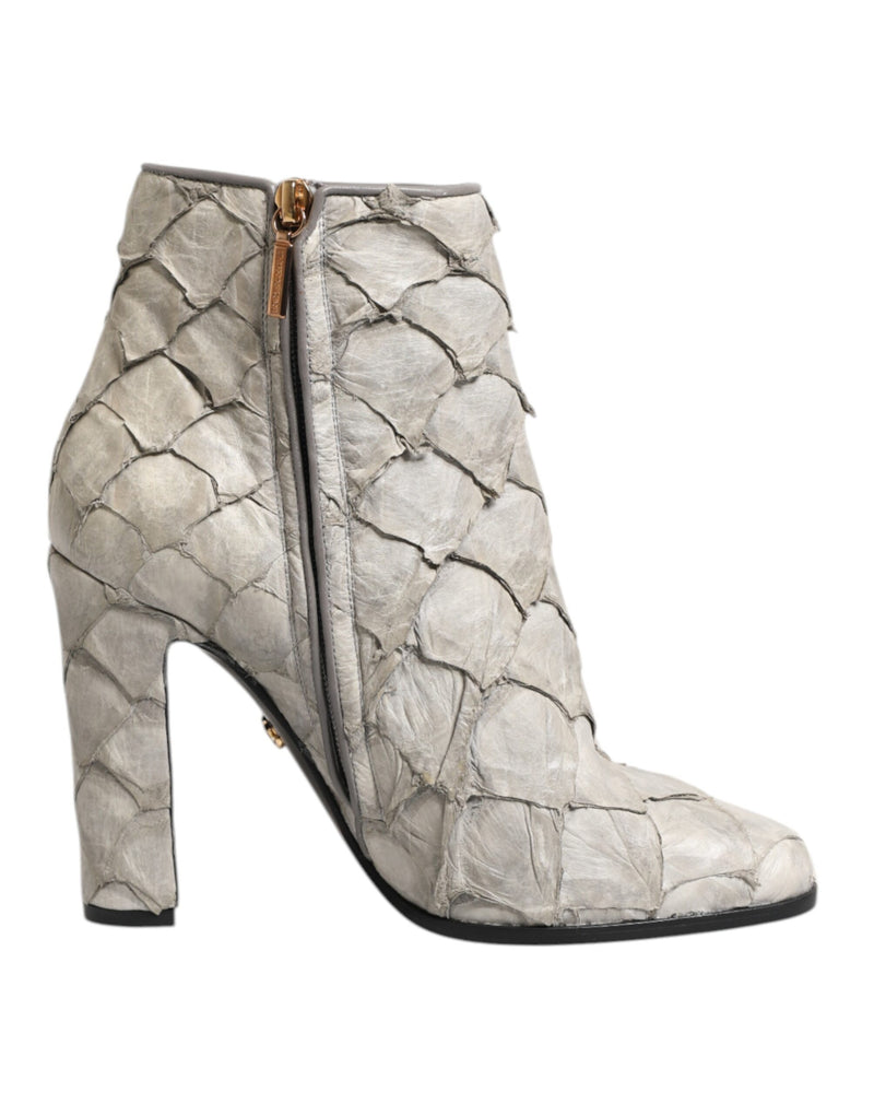 Off White Leather Heels Ankle Boots Shoes-Dolce & Gabbana-LabelTerrace.com