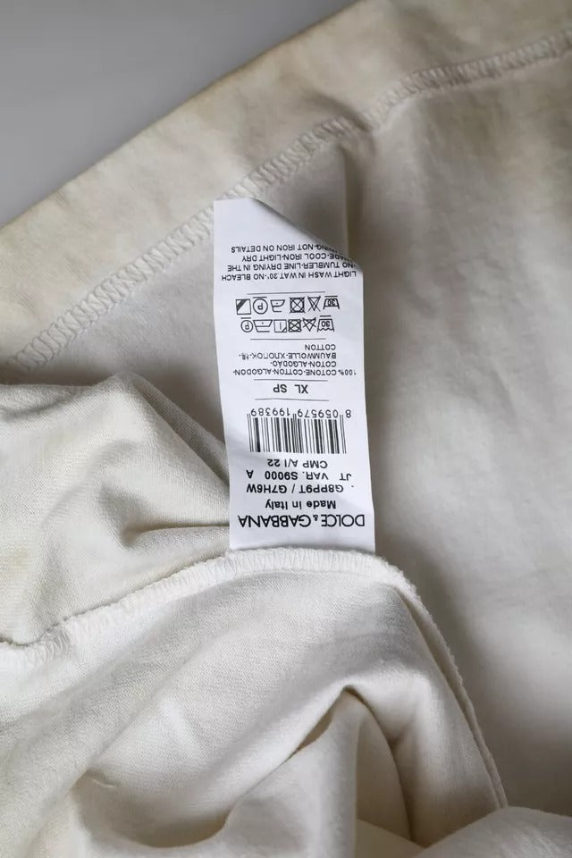 Off White Logo Cotton Crew Neck T-shirt-Dolce & Gabbana-LabelTerrace.com